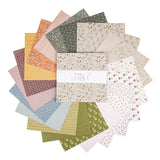 Threads of Grace 10-inch Stacker precut fabric bundle by Kassidy Grace for Riley Blake Designs, featuring 42 floral and patterned cotton squares fanned.