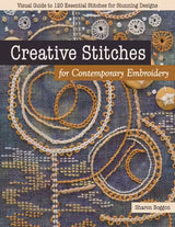 Close-up of intricate, colorful hand embroidery stitches from Sharon Boggon’s Creative Stitches book.