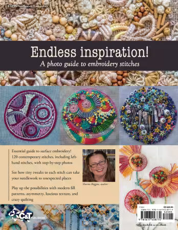 Back cover of Sharon Boggon’s Creative Stitches for Contemporary Embroidery book.