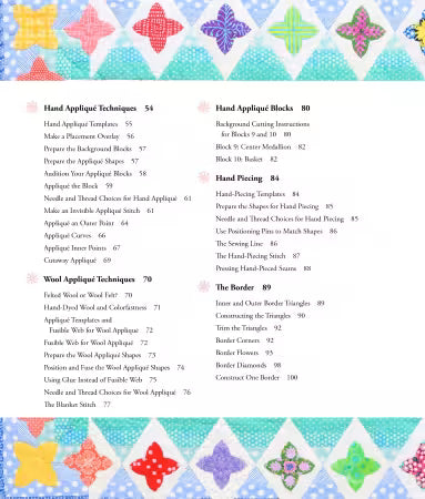 TOC Page 2 of Hand Sewing book by Becky Goldsmith.