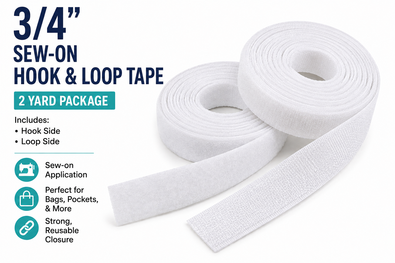 Hook & Loop Tape - White - 3/4" x 2-Yard Package