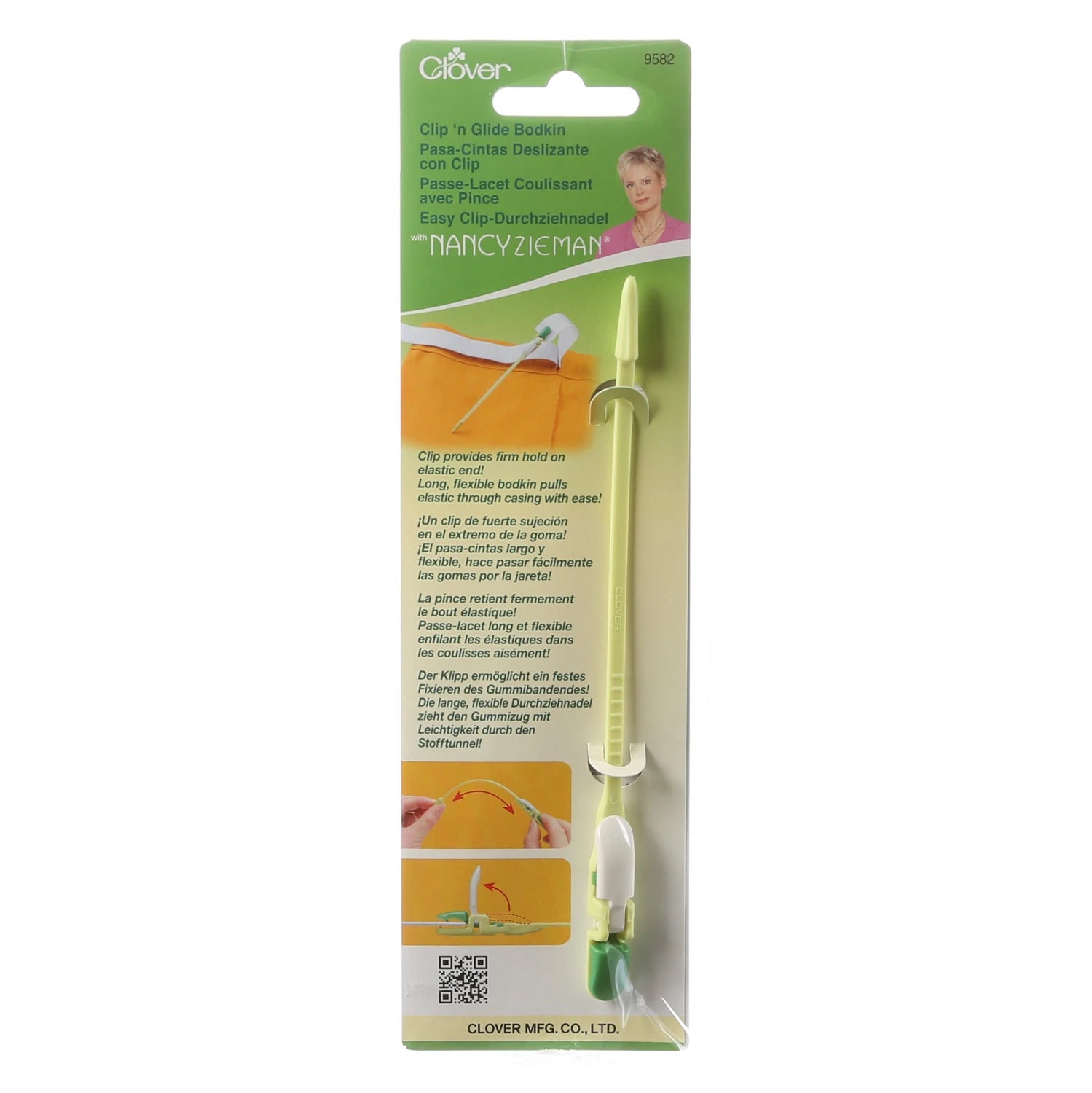 Clover Clip N Glide Bodkin 9582CV in package flexible threading tool for sewing and bag making 