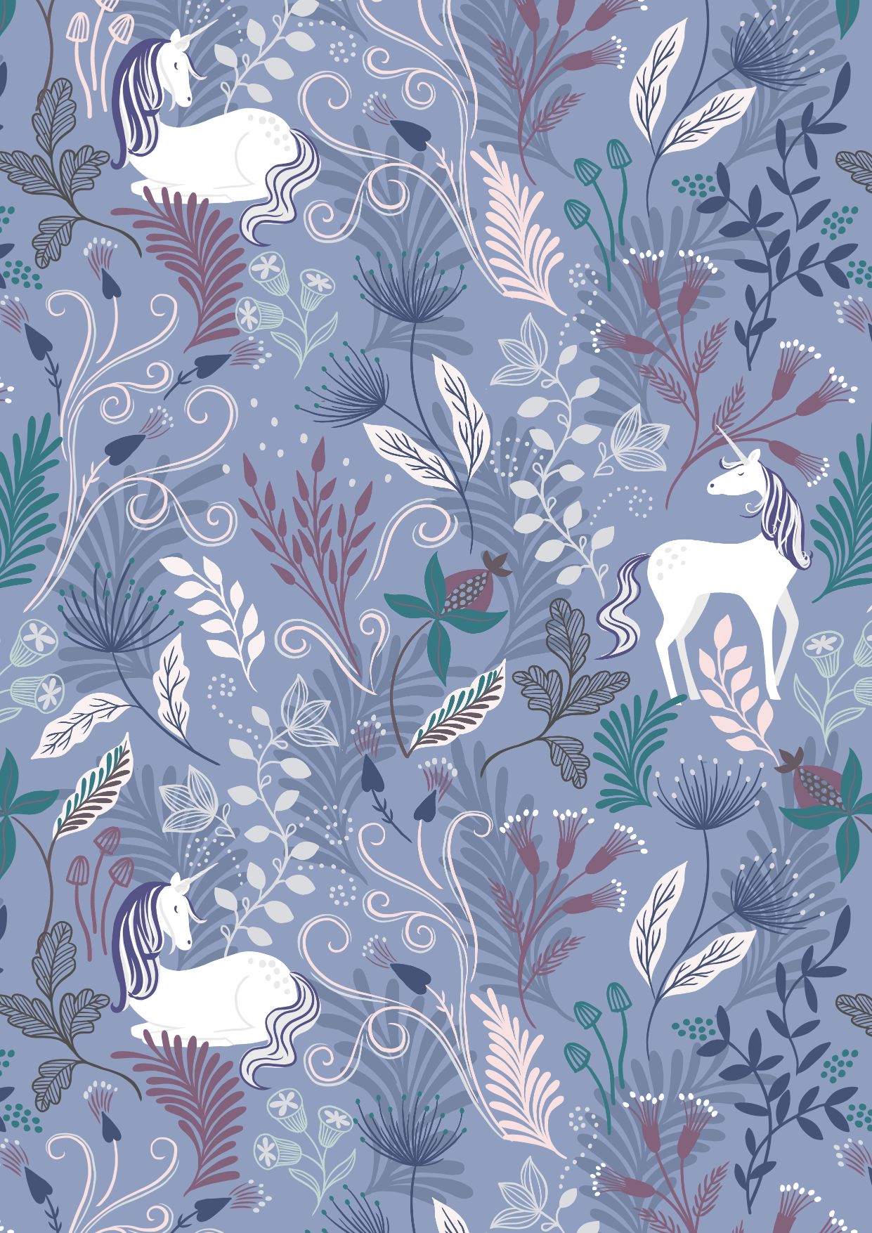 Lewis & Irene Enchanted--Unicorn on Smoky Blue with Silver Metallic