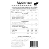 Back of the Mysterious Quilt Pattern booklet by Doug Leko, with fabric requirments for three quilt sizes.