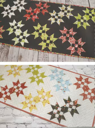 Sample table runner of Tabletastic! quilting book by Doug Leko featuring colorful patchwork table runners.