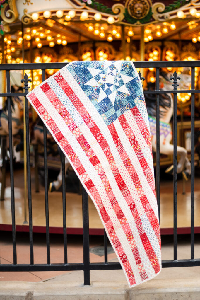 Sample of finished Oh Beautiful Flag Runner by Lori Holt featuring Americana fabric