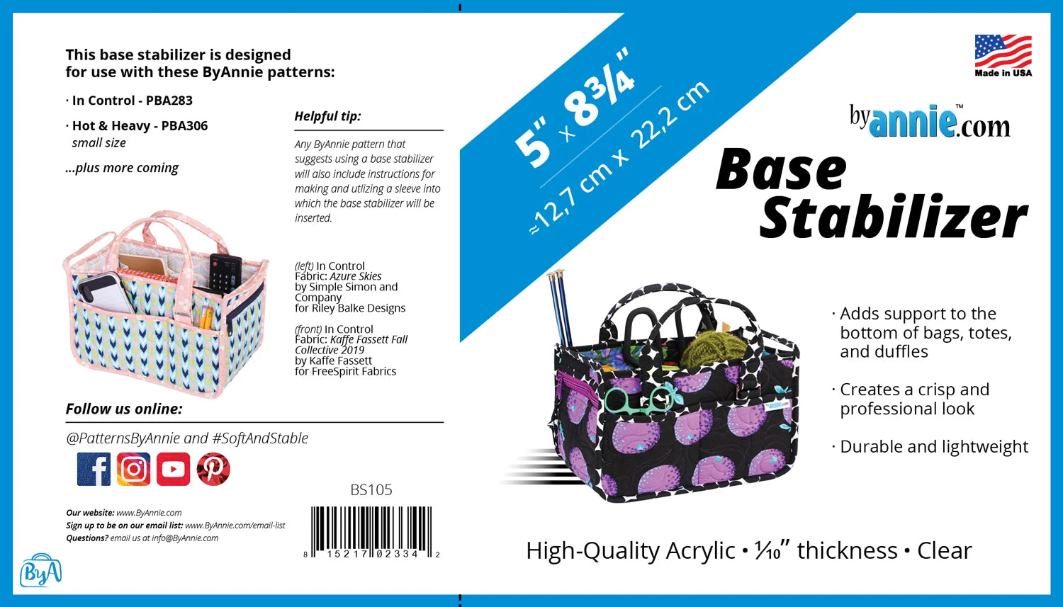 ByAnnie Clear Acrylic Base Stabilizers for Bags | All Sizes