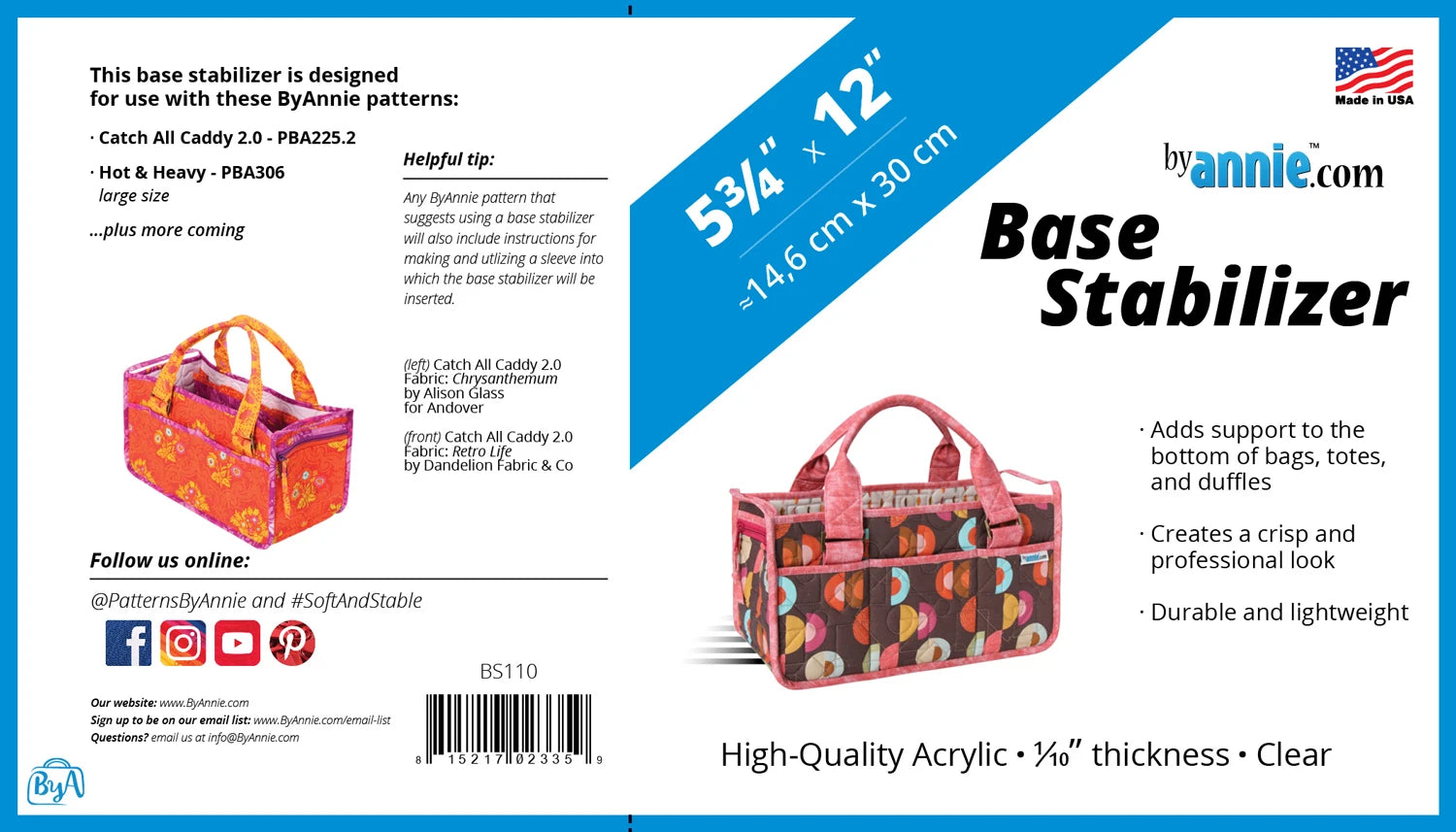 ByAnnie Clear Acrylic Base Stabilizers for Bags | All Sizes