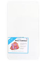 ByAnnie clear acrylic base stabilizer with smooth rounded corners, shown with colorful identity label displaying pattern names and dimensions, SKU BS160.