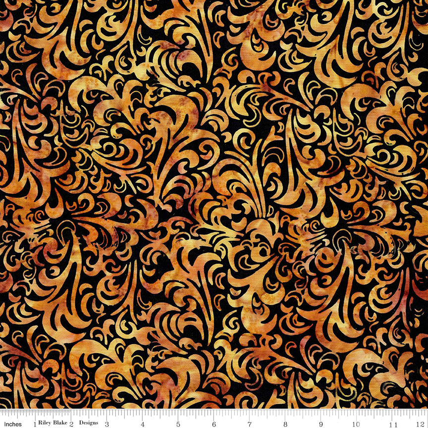 Twirl & Swirl Alani BT21900-248 batik fabric by Riley Blake Designs with ruler showing print scale