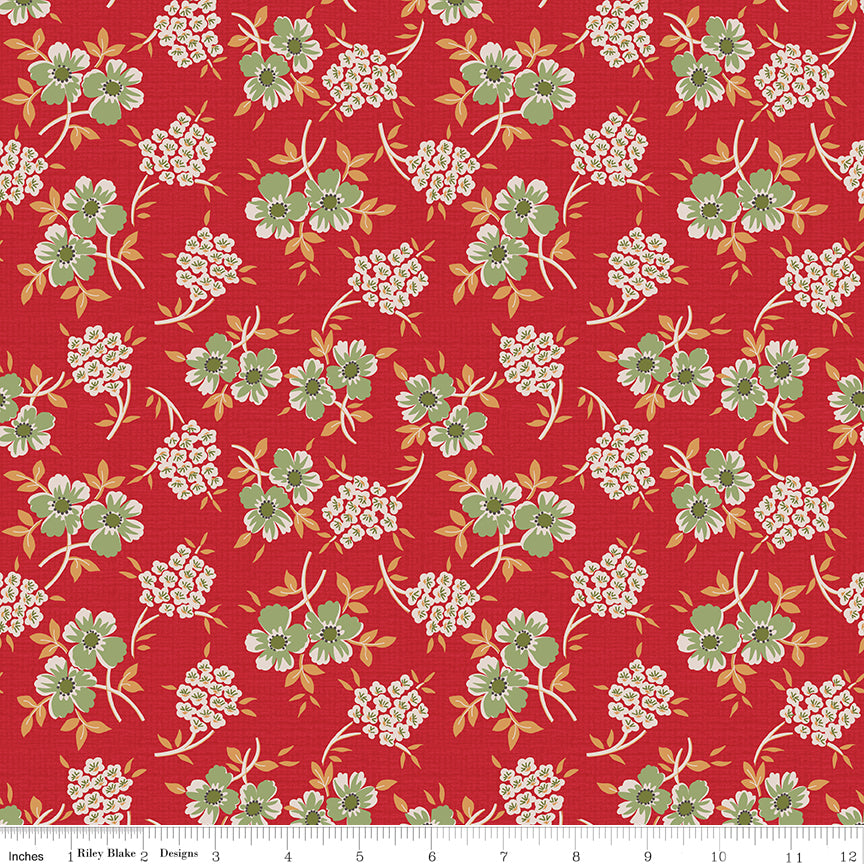 Lori Holt Home Town Holiday Floral Schoolhouse red quilting fabric C14900-SCHOOL