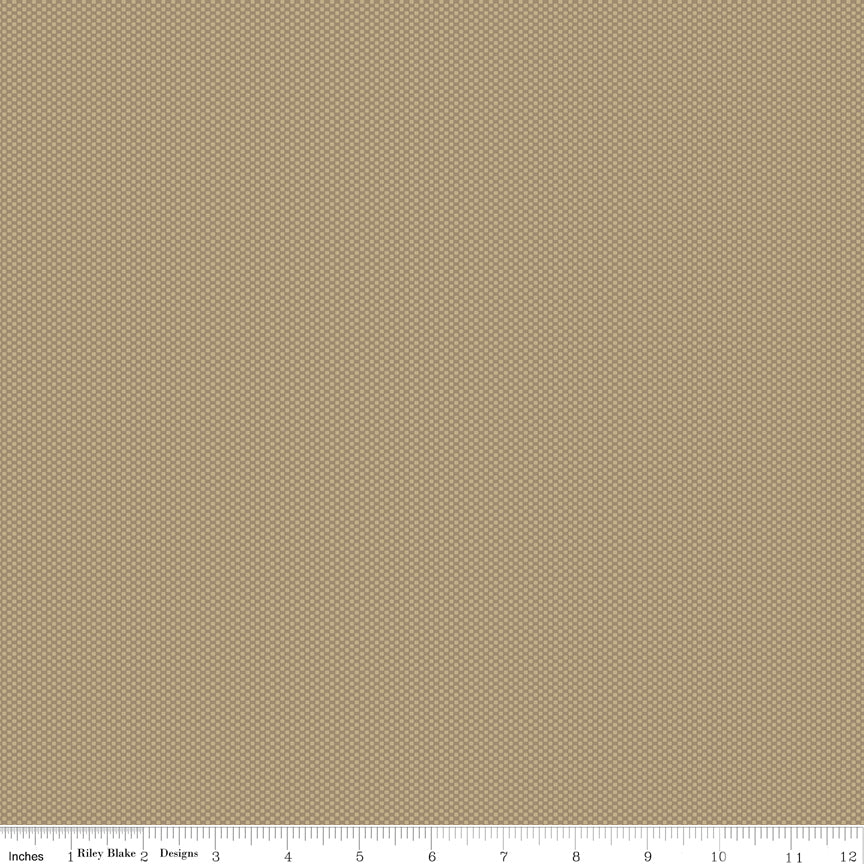 Riley Blake Designs C805-Pebble fabric featuring a tiny white micro dot pattern on a taupe or medium-grey background.