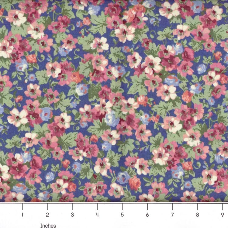 Country Floral 08-Blue Quilting Cotton - 100% Cotton