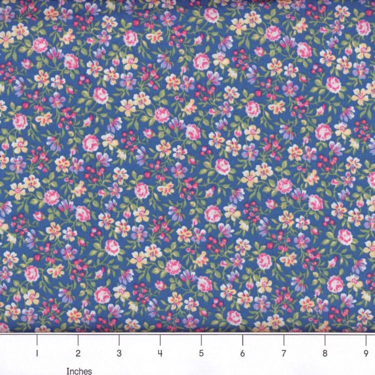 Country Floral 12-Blue Quilting Cotton - 100% Cotton
