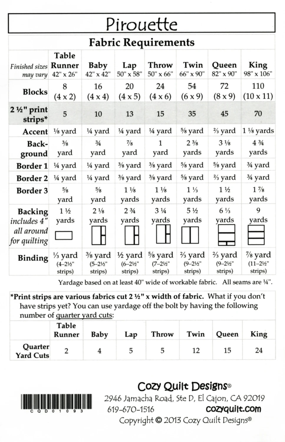 Cozy Quilt Designs Pirouette Pattern