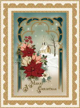 The Christmas Greetings Panel Quilt Kit curated by Cat's Cuts, displayed flat against a warm ivory background to highlight the cream and gold accents in Sandy Gervais' holiday prints.