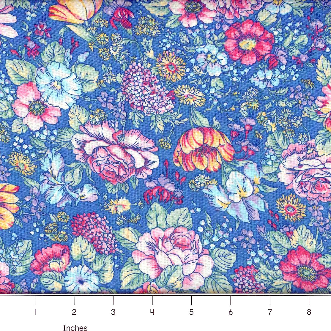 Country Floral 15-Blue Quilting Cotton - 100% Cotton