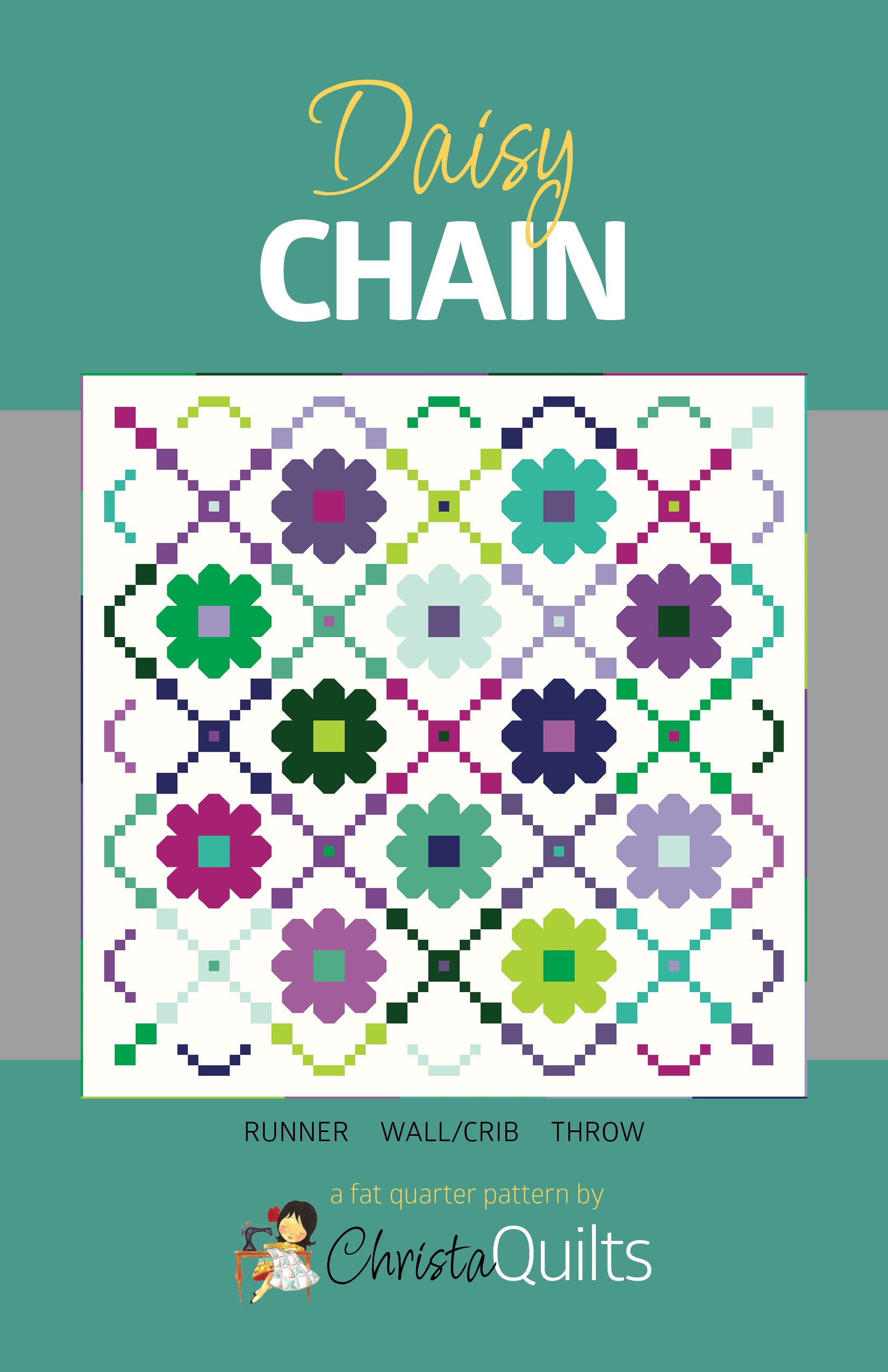 Front cover of Daisy Chain PDF quilt pattern by Christa Quilts featuring a modern floral-inspired quilt design