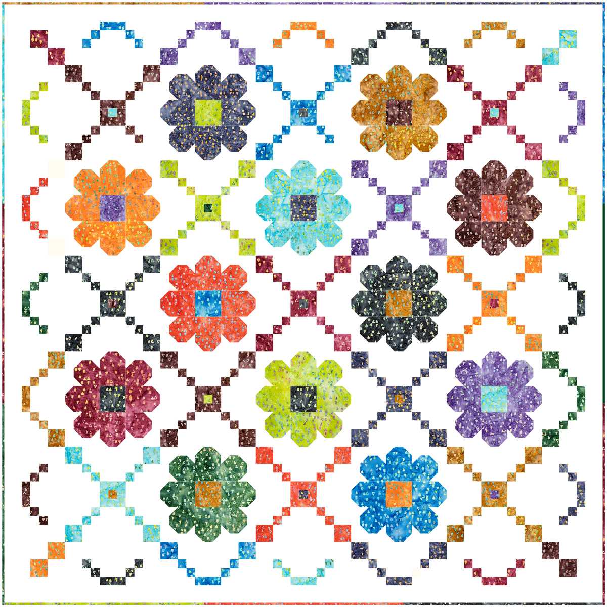 Daisy Chain Quilt Kit featuring Riley Blake Designs Express Yourself! Ombre Batiks and Christa Watson's modern quilt pattern.