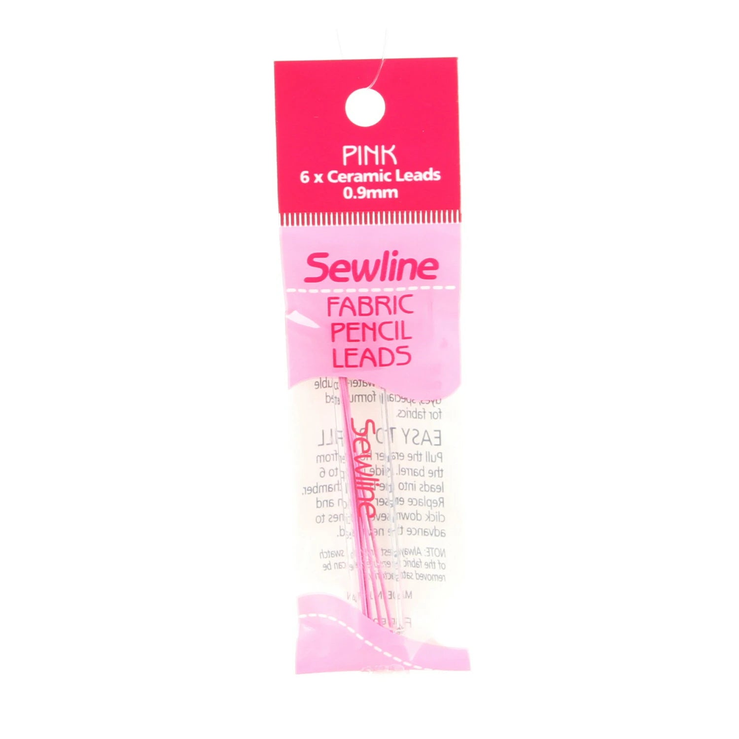 Sewline pink ceramic lead refills 0.9mm for fabric marking pencils, 6 count in hanging bag.