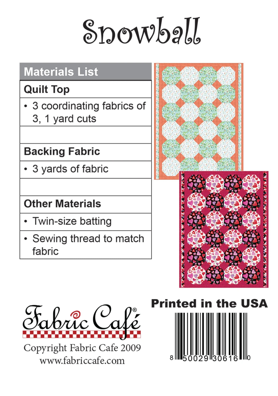 Snowball 3-Yard Quilt Pattern by Donna Robertson SKU FC090931-01