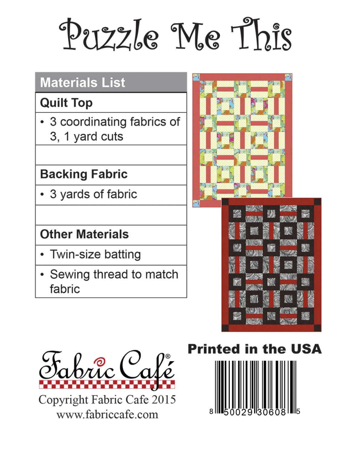 Puzzle Me This 3-Yard Quilt Pattern by Donna Robertson SKU FC091535-01