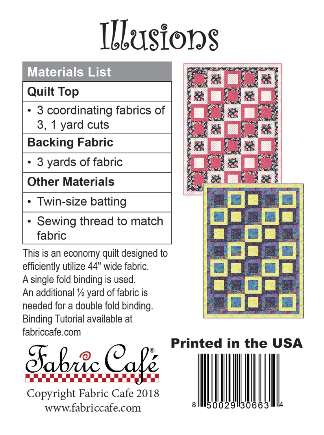 Illusions 3-Yard Quilt Pattern by Donna Robertson SKU FC091821-01