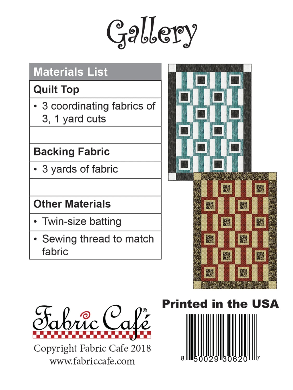 Gallery 3-Yard Quilt Pattern by Donna Robertson SKU FC091822-01