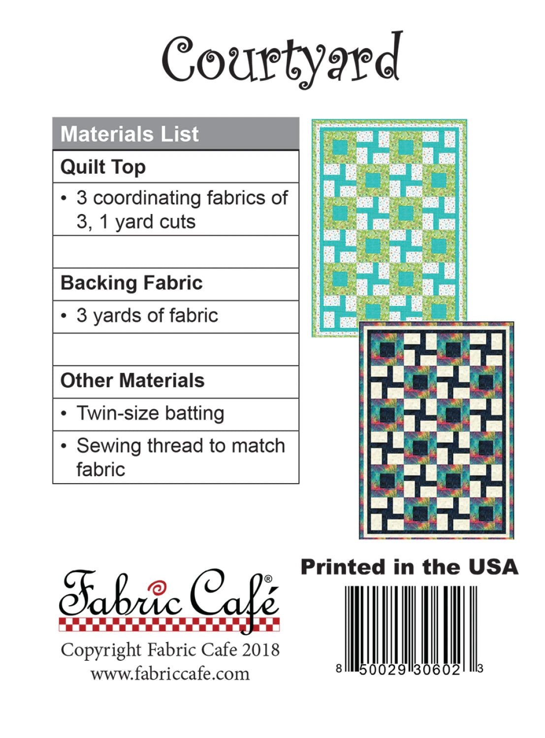 Courtyard 3-Yard Quilt Pattern by Donna Robertson SKU FC092124-01