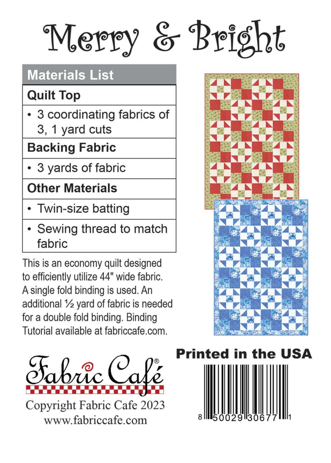 Merry & Bright 3-Yard Quilt Pattern by Donna Robertson SKU FC092323-01