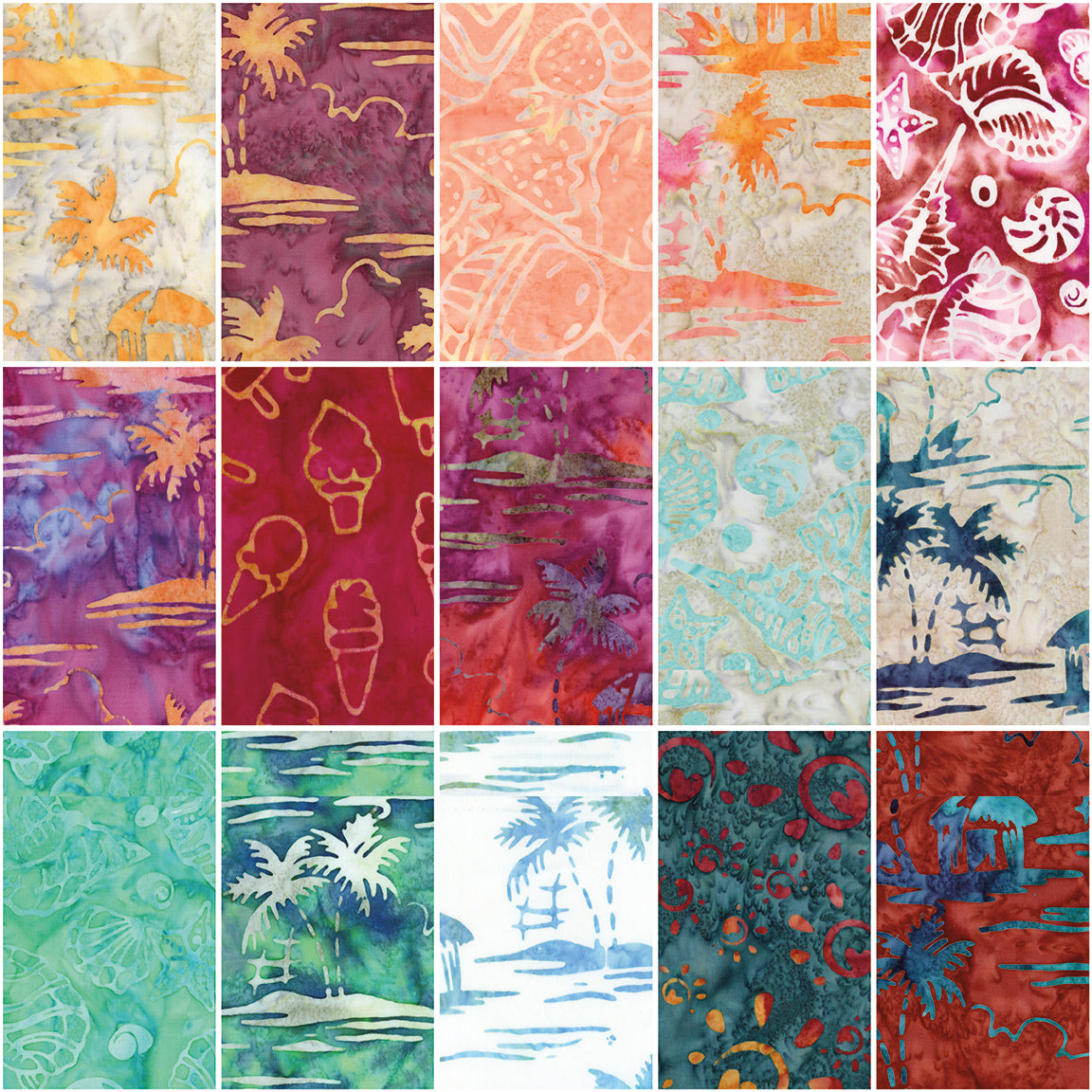 15-Piece Fat Quarter Bundle--Places You'll Go - Beach Sunset and Island Breeze
