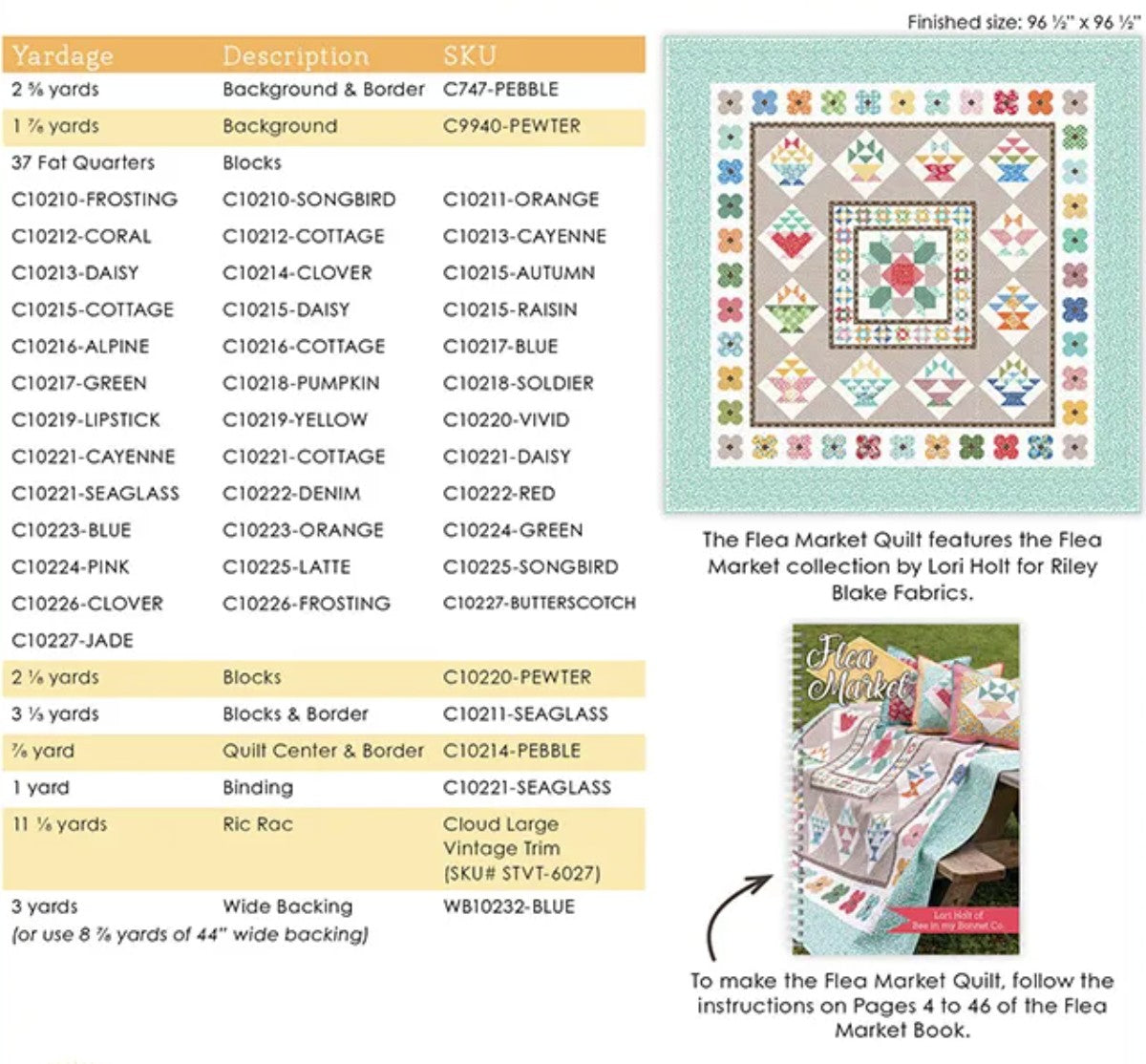 Flea Market Queen-Size Pattern Book by Lori Holt of Bee My Bonnet for It's Sew Emma