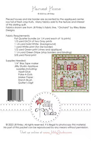 Fabric requirements for Harvest Home quilt pattern by Jill Finley of Jillily Studio.