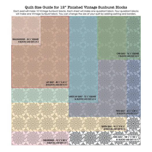 12-inch Vintage Sunburst Block Foundation Papers by Lori Holt for It's Sew Emma SKU ISE-7010