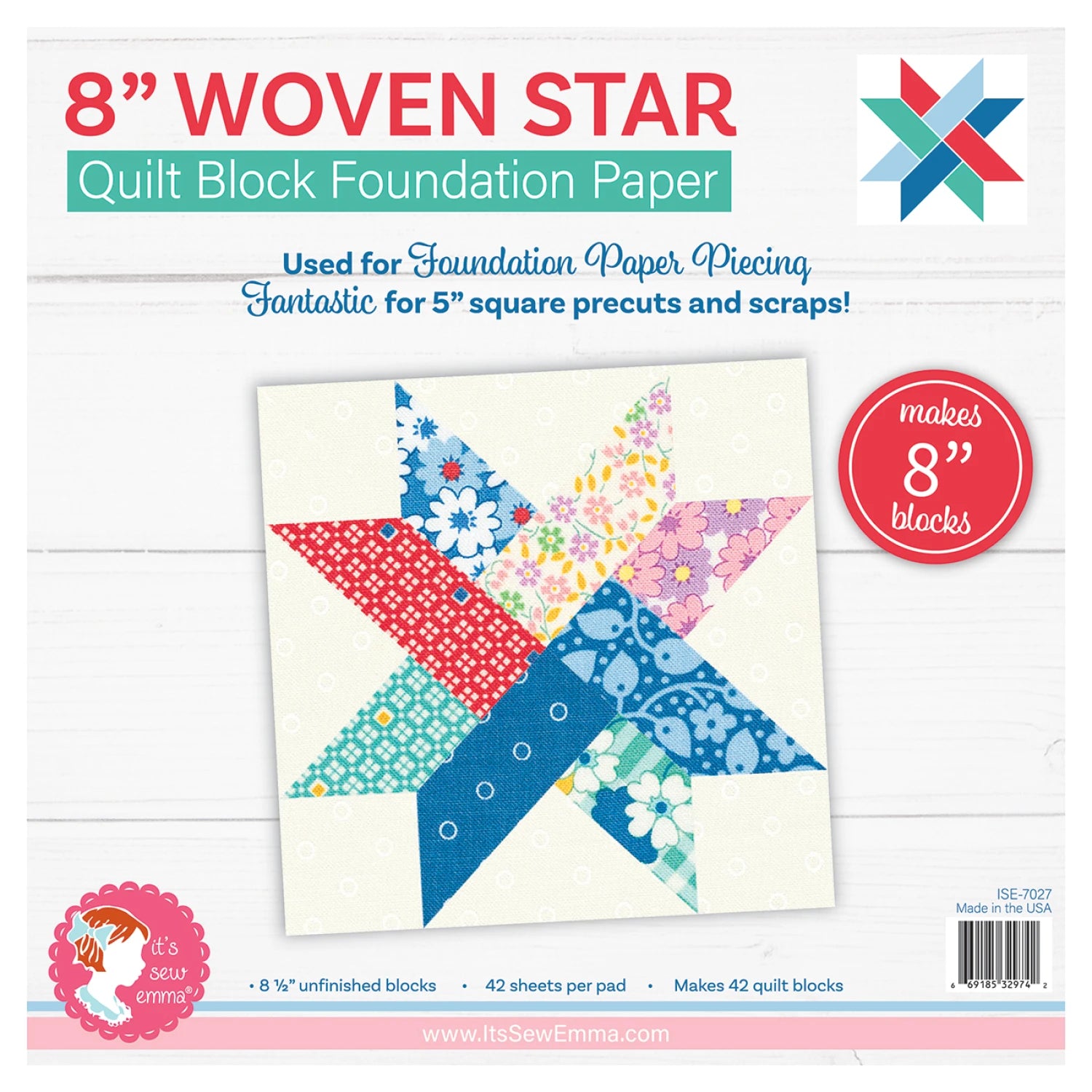 Woven Star Quilt Block Foundation Paper - 4", 6", 8" & 12"
