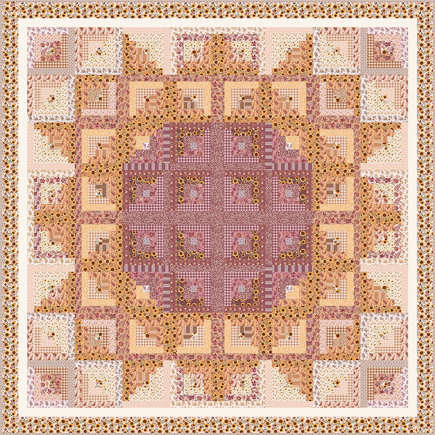 Sunflower in the Cabin 96 inch quilt featuring Harvest on the Prairie fabrics by Modern Prairie