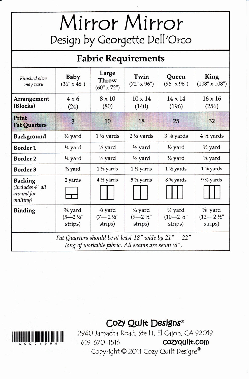Cozy Quilt Designs Mirror Mirror Pattern