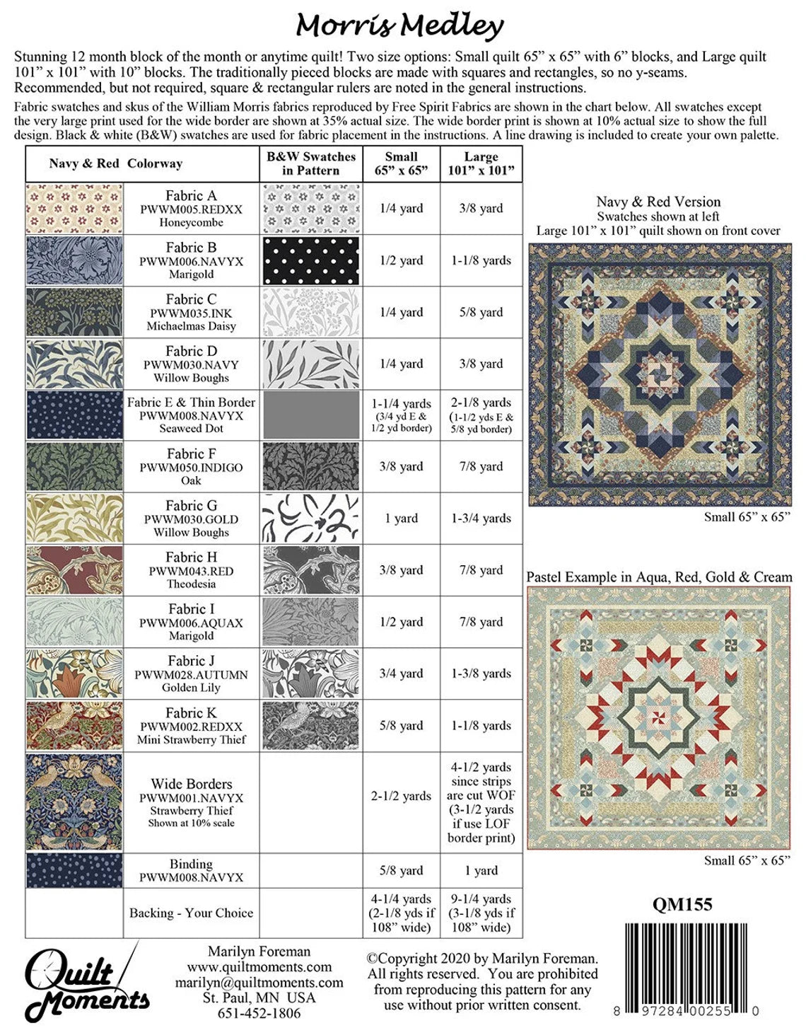 Morris Medley Pattern by Marilyn Foreman of Quilt Moments