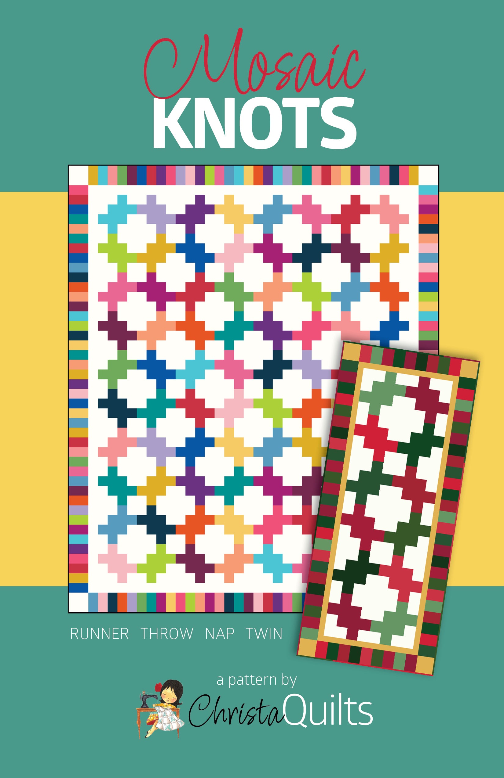 Mosaic Knots PDF quilt pattern by Christa Watson of Christa Quilts featuring a colorful modern knot quilt