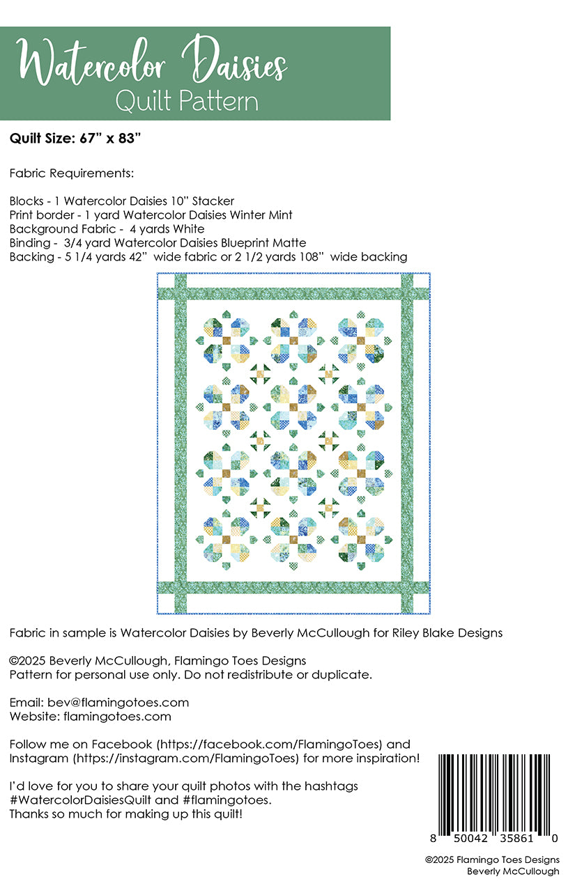Watercolor Daisies Quilt Pattern by Beverly McCullough for Flamingo Toes
