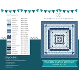 Cover of the Churn.Dash.Repeat quilt pattern by Snowball Quilt Company, showing a modern layout of Churn Dash blocks in a coordinated color palette.