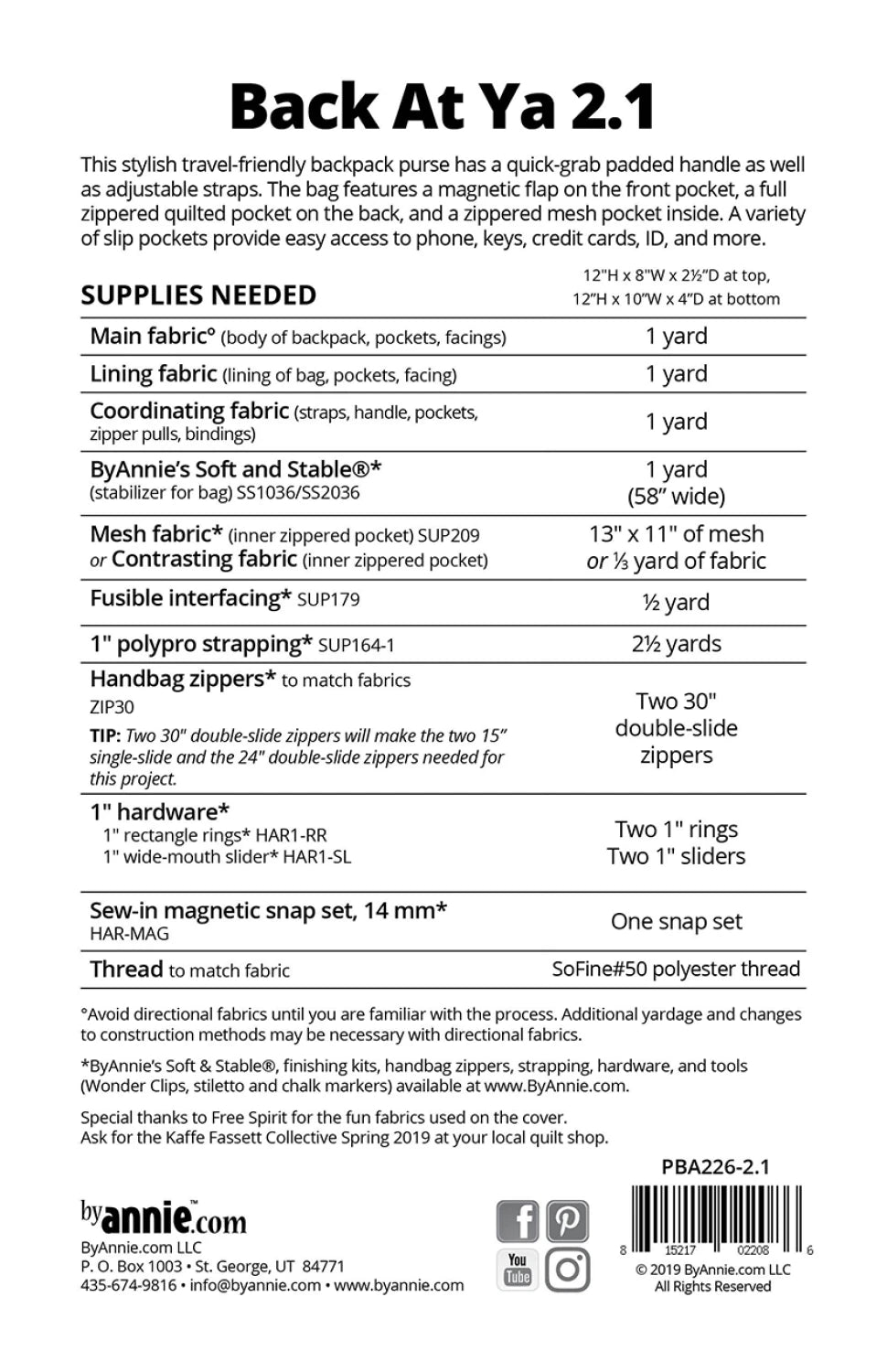 ByAnnie Back At Ya 2.1 Mini Backpack Sewing Pattern (PBA226-2.1)