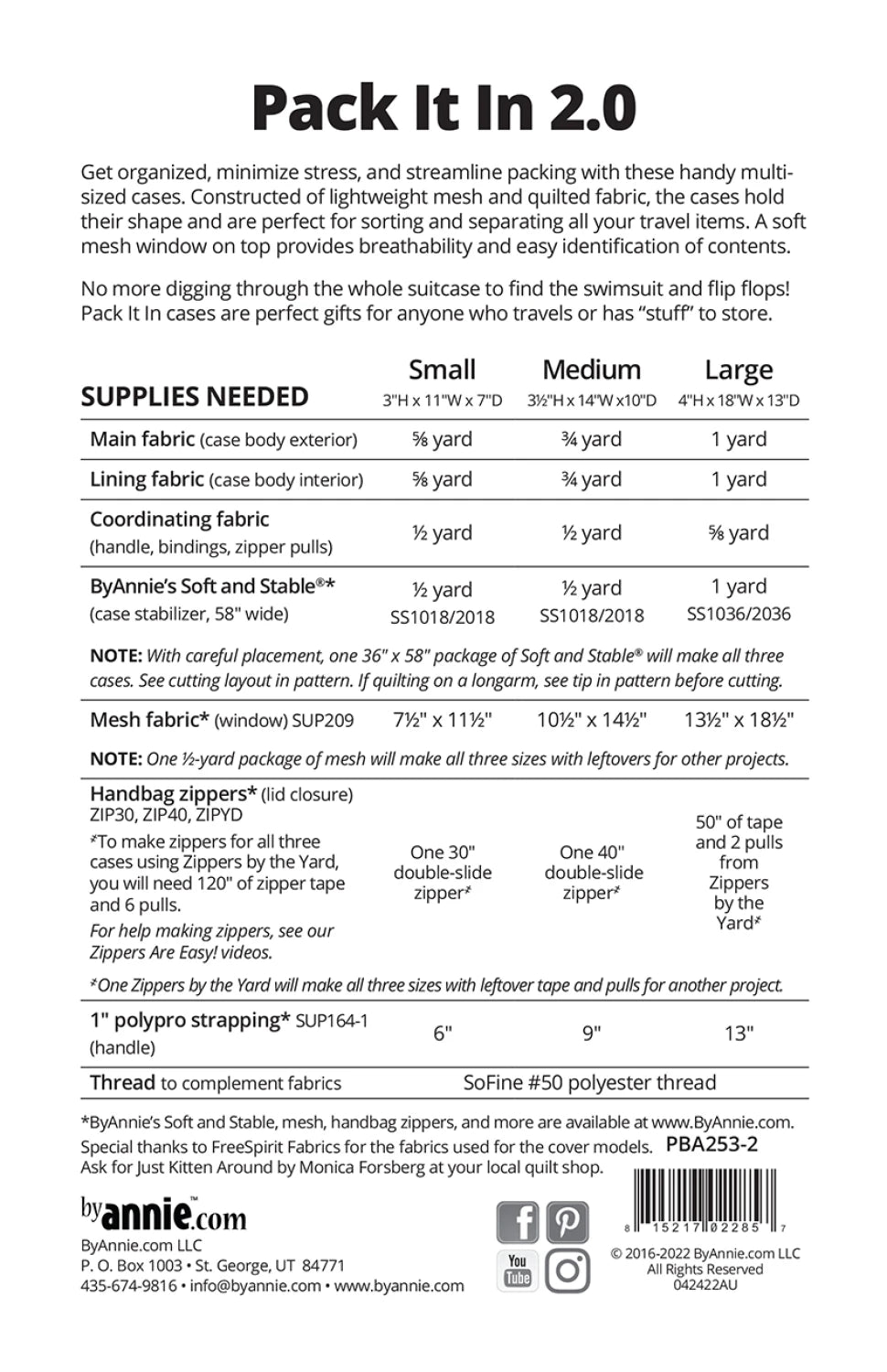 Supply list for ByAnnie Pack It In 2.0 PBA253-2 packing cube sewing pattern