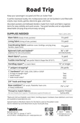 Supplies list for ByAnnie Road Trip PBA254 car and travel organizer sewing pattern