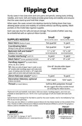 Back cover of the ByAnnie 'Flipping Out' sewing pattern, displaying fabric and supplies needed to complete the project.