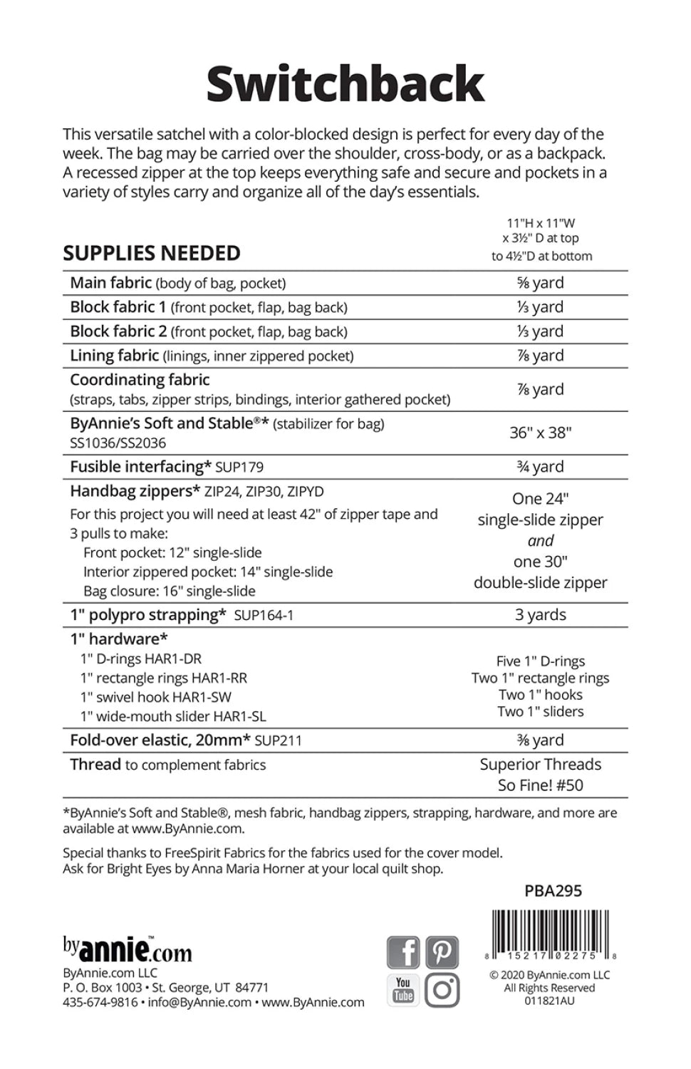 ByAnnie™ Switchback Convertible Backpack/Shoulder Bag Pattern (PBA295)