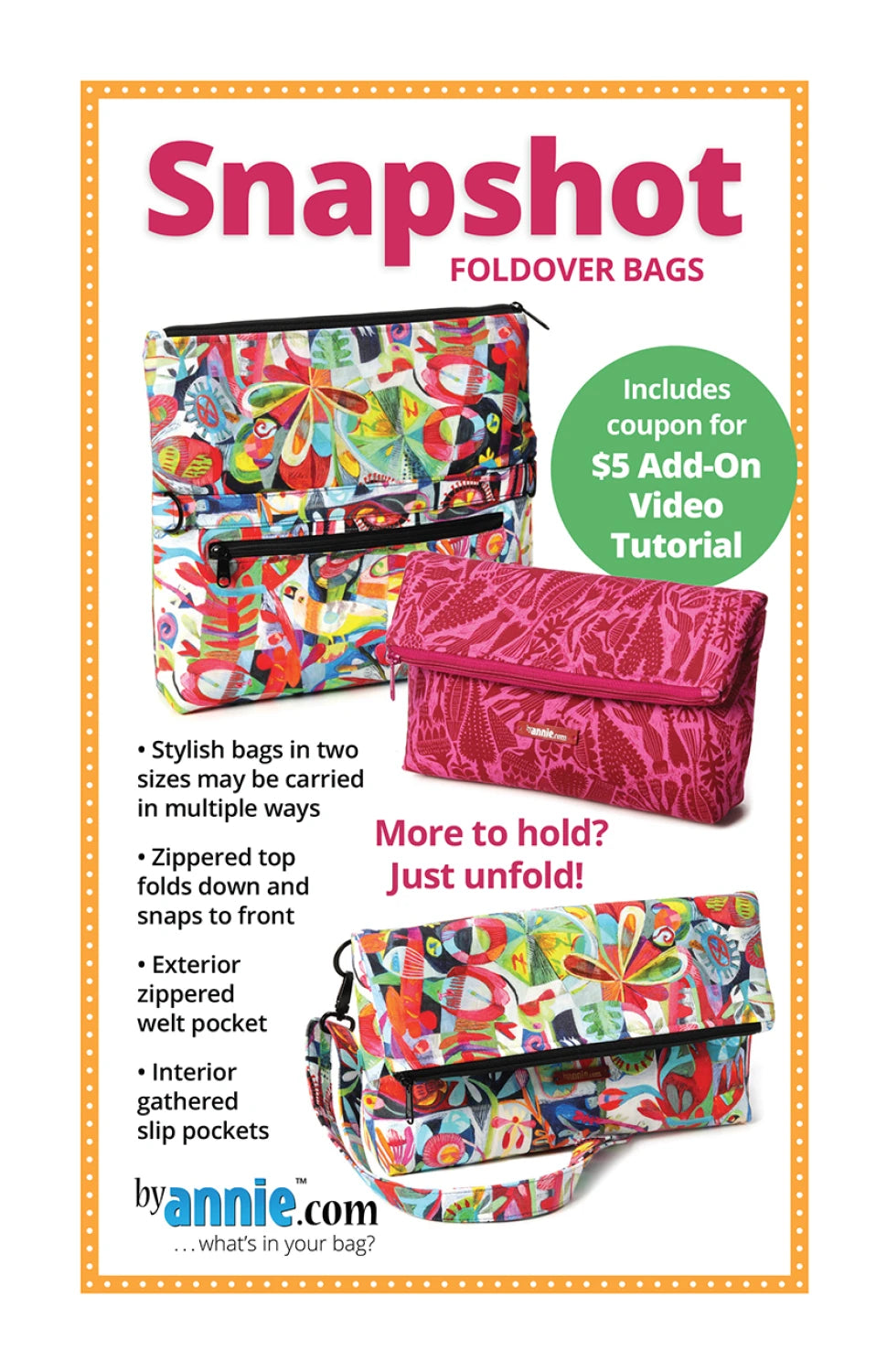 ByAnnie™ Snapshot Foldover Bag Pattern - 2 Sizes (PBA299)