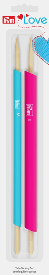 Prym Love Tube Turning Set PL60106 medium and large fabric tube turning tools in package.