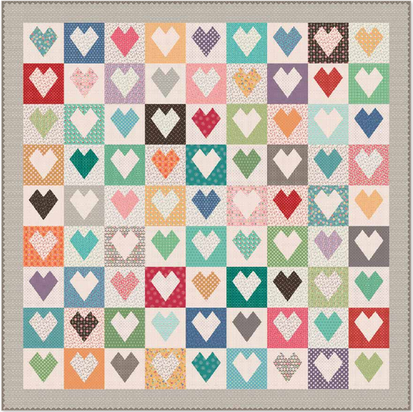 Bee Dots Paper Hearts Quilt Kit by Lori Holt of Bee in My Bonnet
