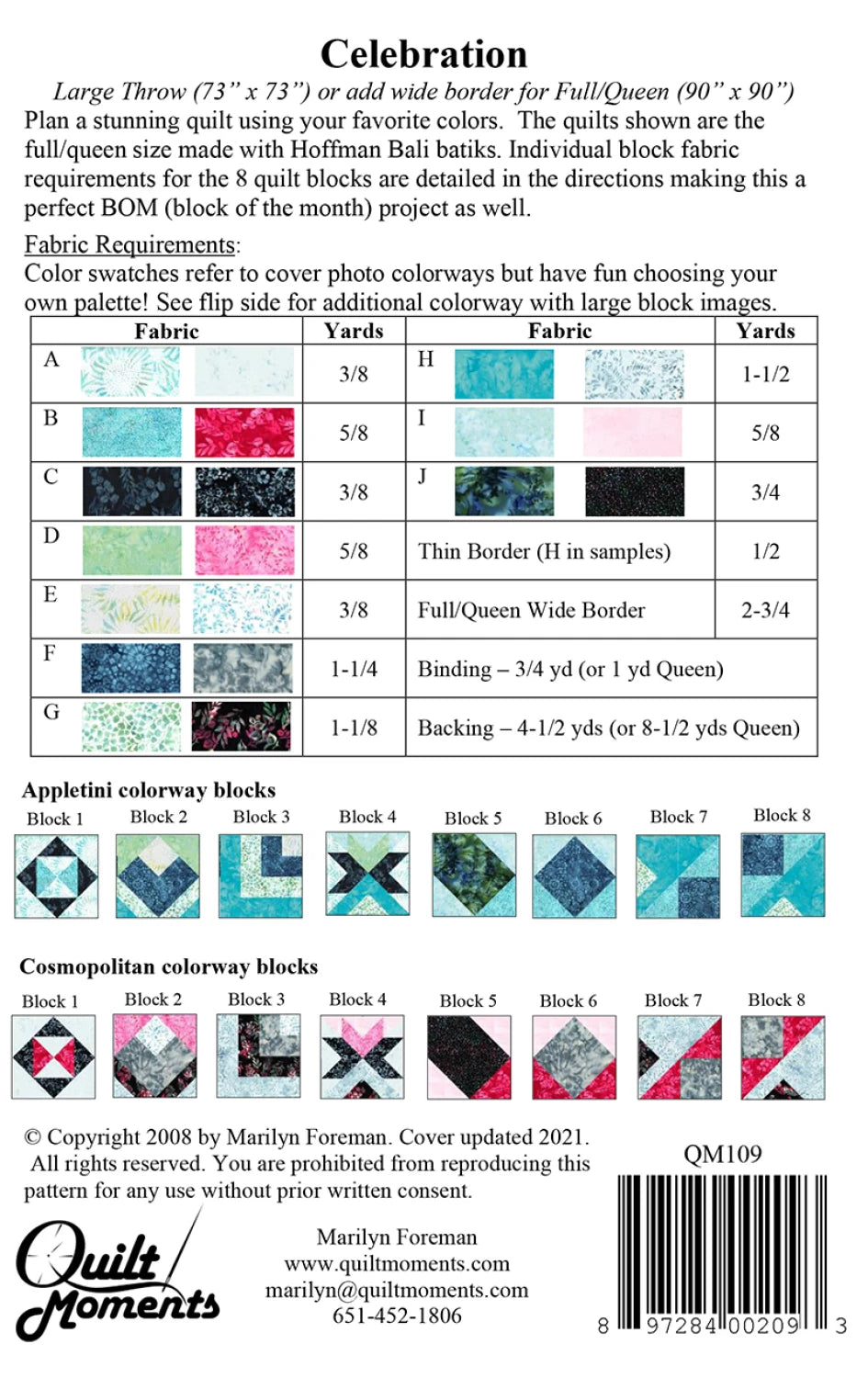 Celebration Pattern by Marilyn Foreman of Quilt Moments